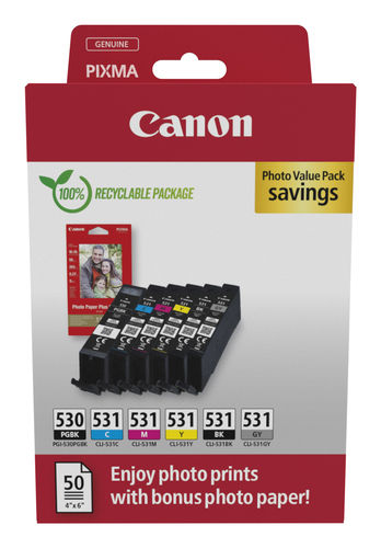 Canon PGI-530/CLI-531 Ink Cartridges PGBK/CMYK/GY + 4 x 6 in Photo Paper Value Pack 6117C004_3