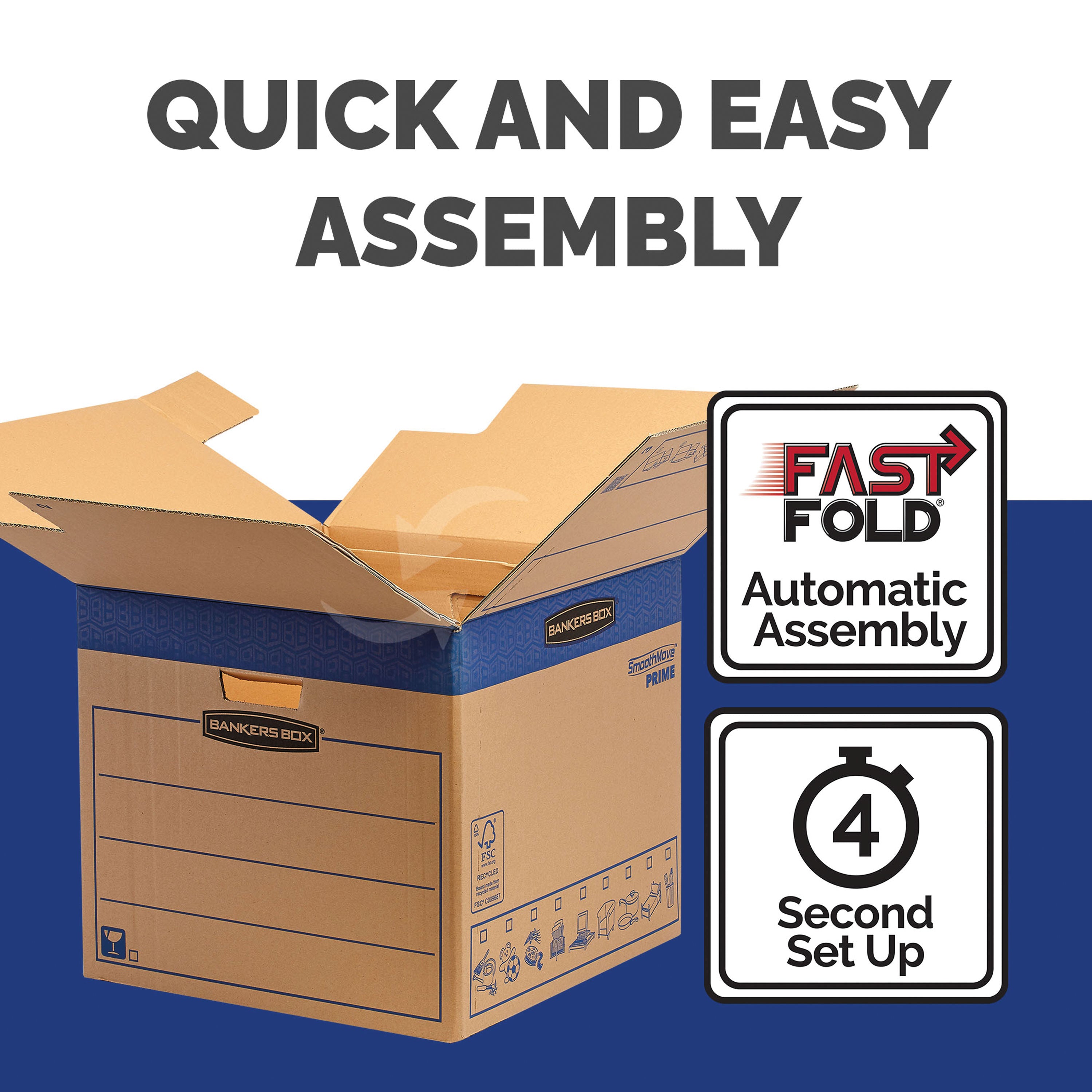 Bankers Box SmoothMove FastFold Removal Box Large 85 Litre Brown/Blue (Pack of 5) 6205301_4