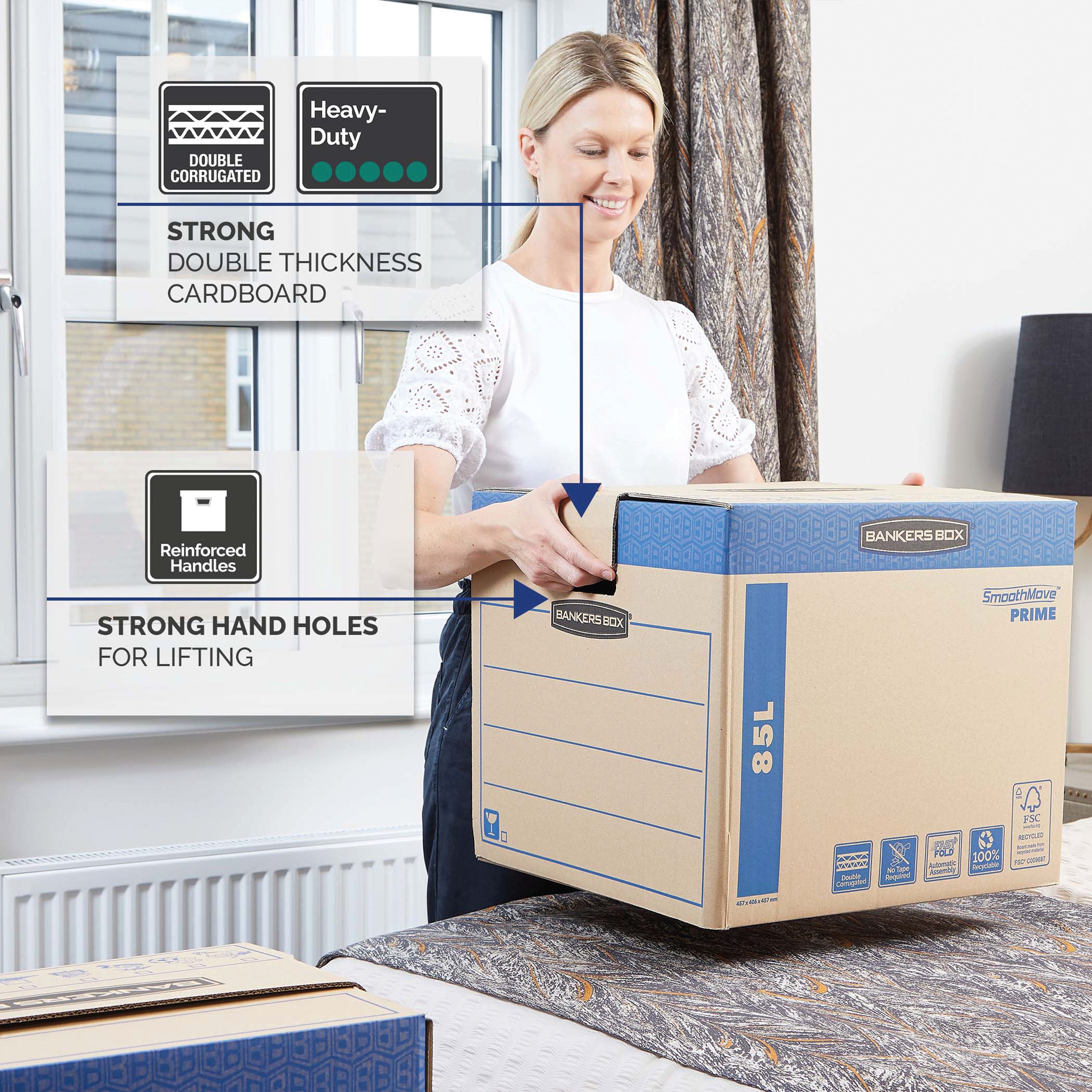 Bankers Box SmoothMove FastFold Removal Box Large 85 Litre Brown/Blue (Pack of 5) 6205301_5