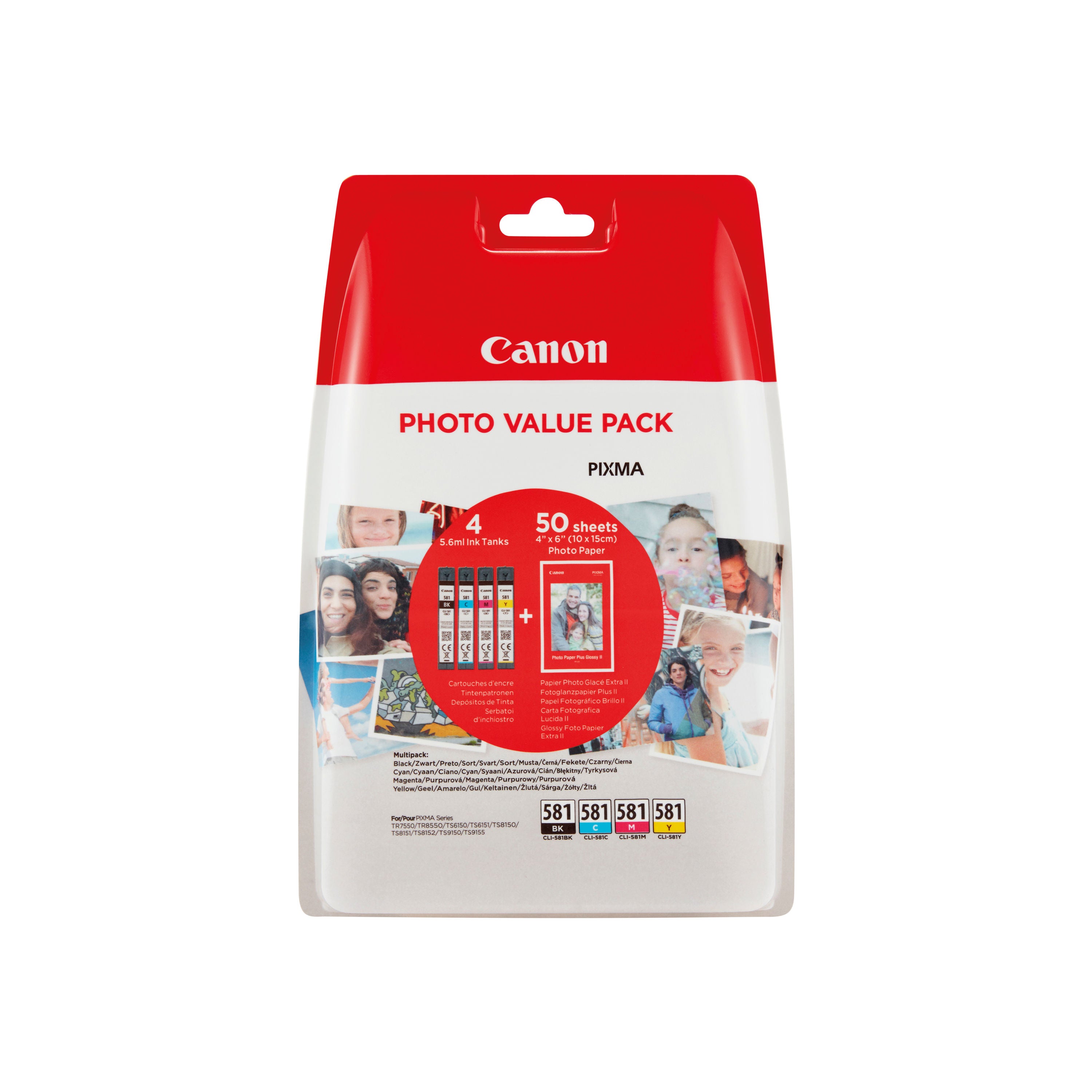 Canon CLI-581 Ink Cartridges CMYK + 4 x 6 in Photo Paper Value Pack 2106C006
