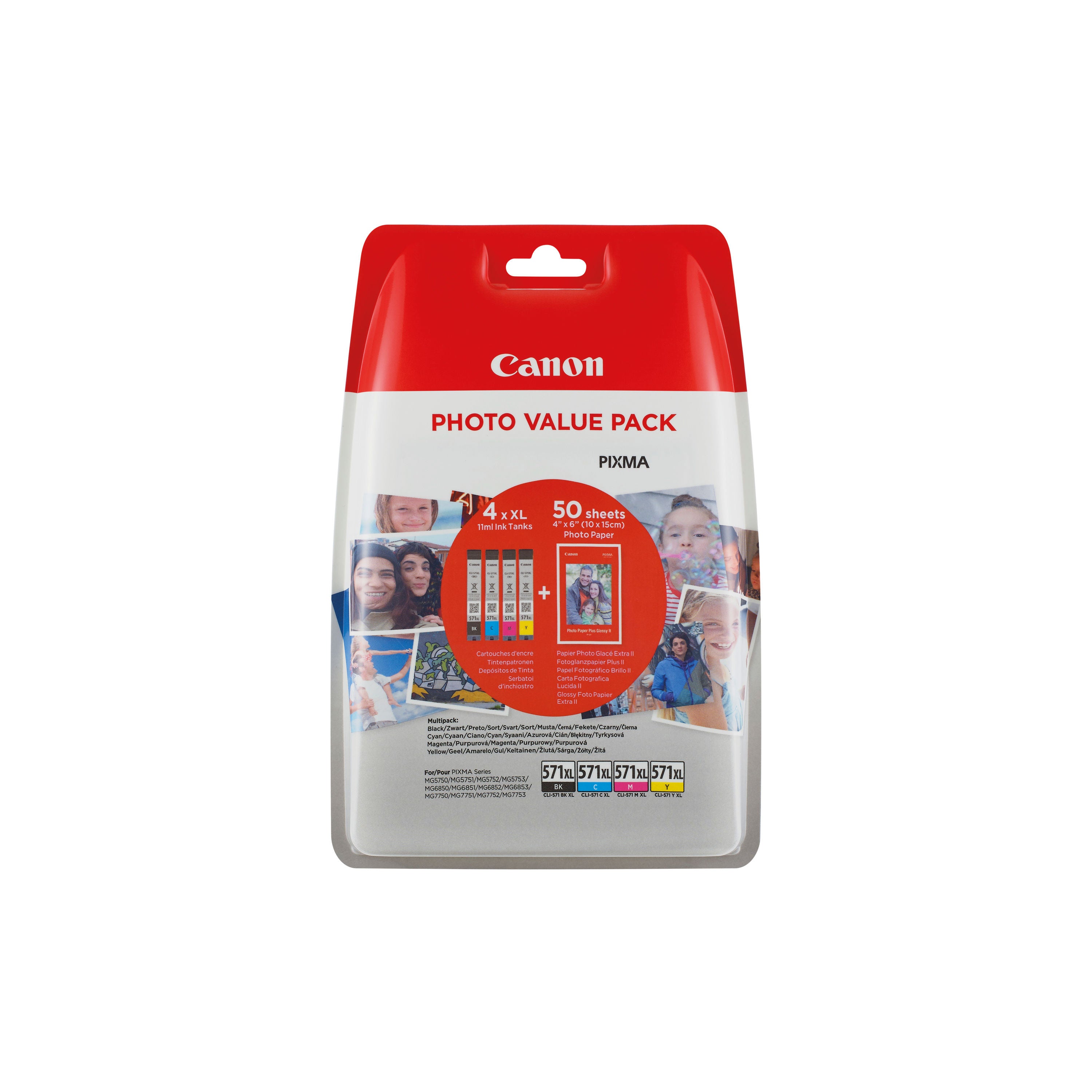 Canon CLI-571XL Ink Cartridges High Yield CMYK + 4 x 6 in Photo Paper Value Pack 0332C006