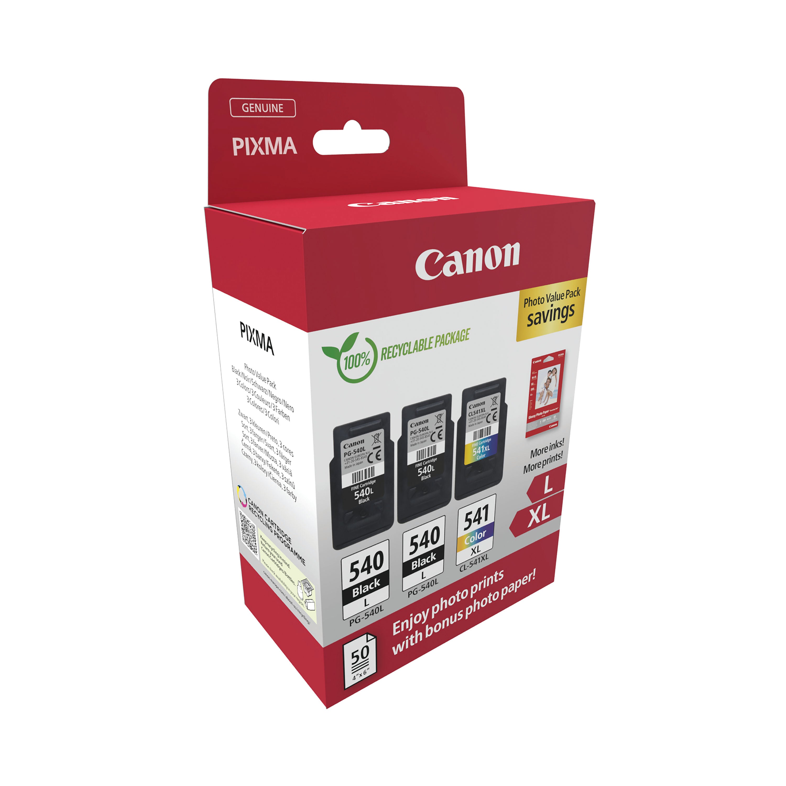 Canon PG-540L x 2/CL-541XL Ink Cartridges K/CMY + 4 x 6 in Photo Paper Value Pack 5224B015_2