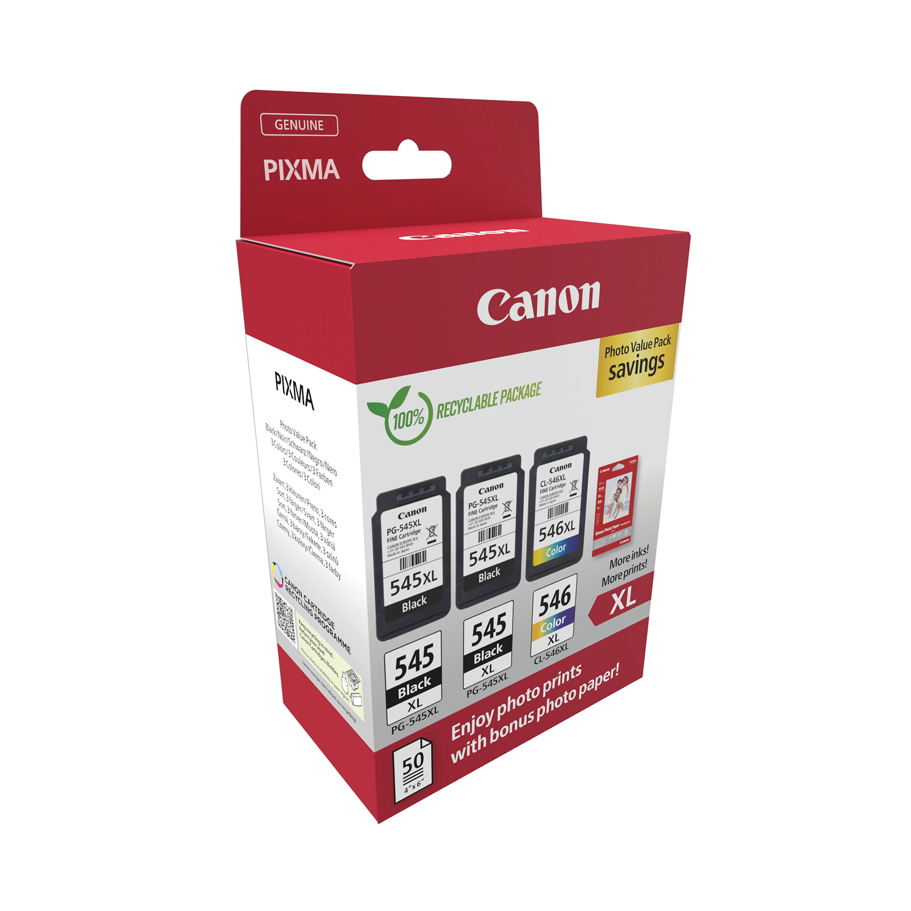 Canon PG-545XL x 2/CL-546XL Ink Cartridges High Yield K/CMY + 4x6 in Photo Paper Value Pack 8286B015_2