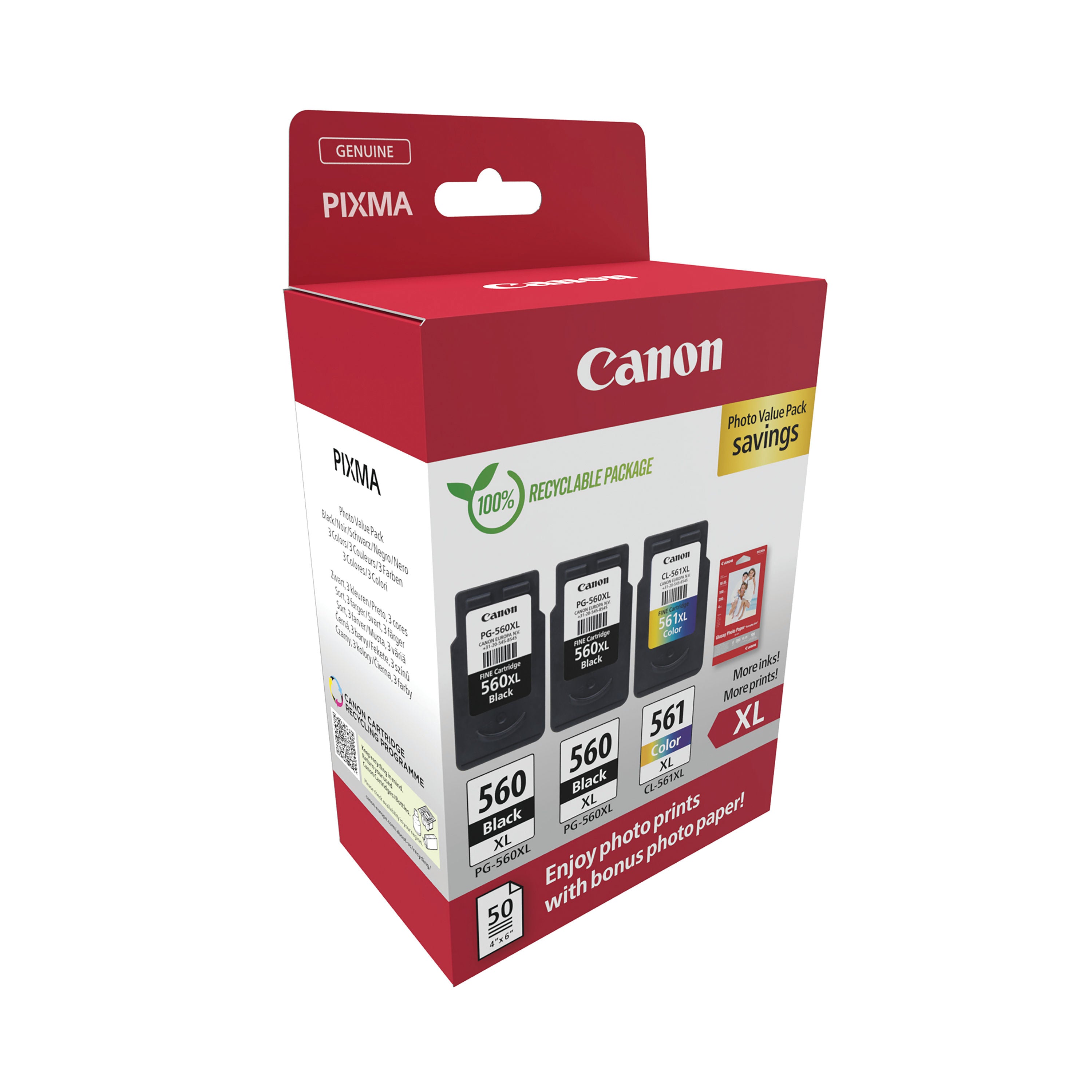 Canon PG-560XL x 2/CL-561XL Ink Cartridges High Yield K/CMY + Photo Value Pack 3712C012_2