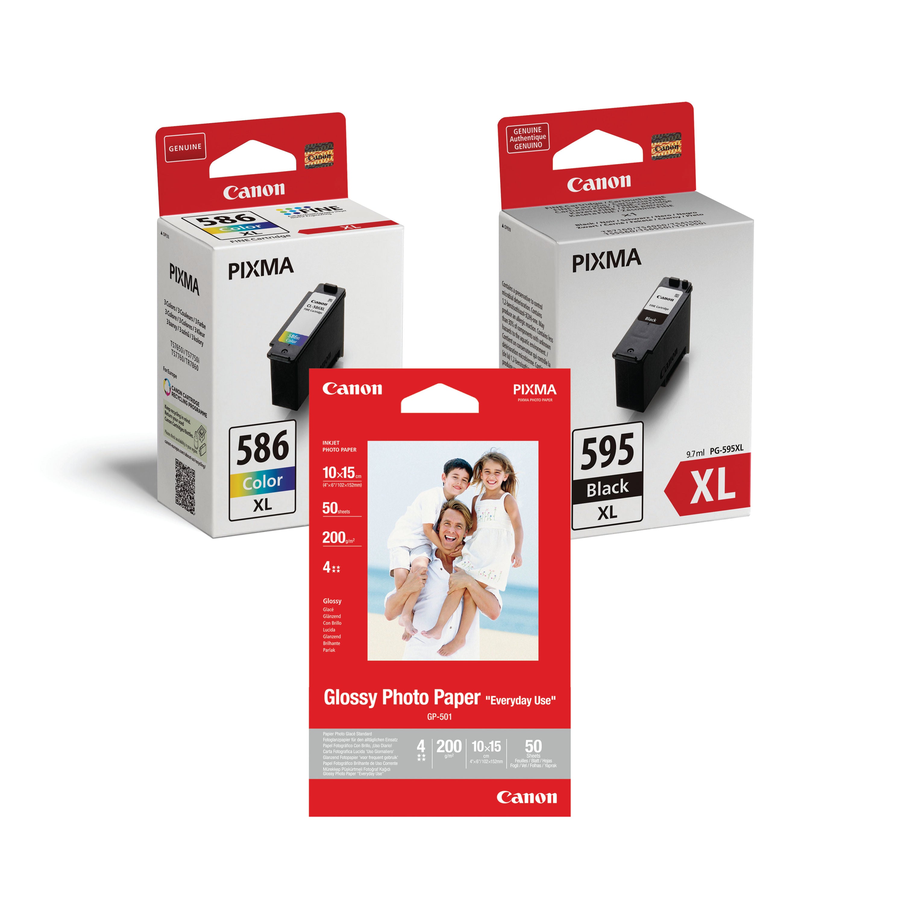 Canon PG595XL/CL586XL + GP-501 50 Sheet Photo Paper Value Pack 7170C004