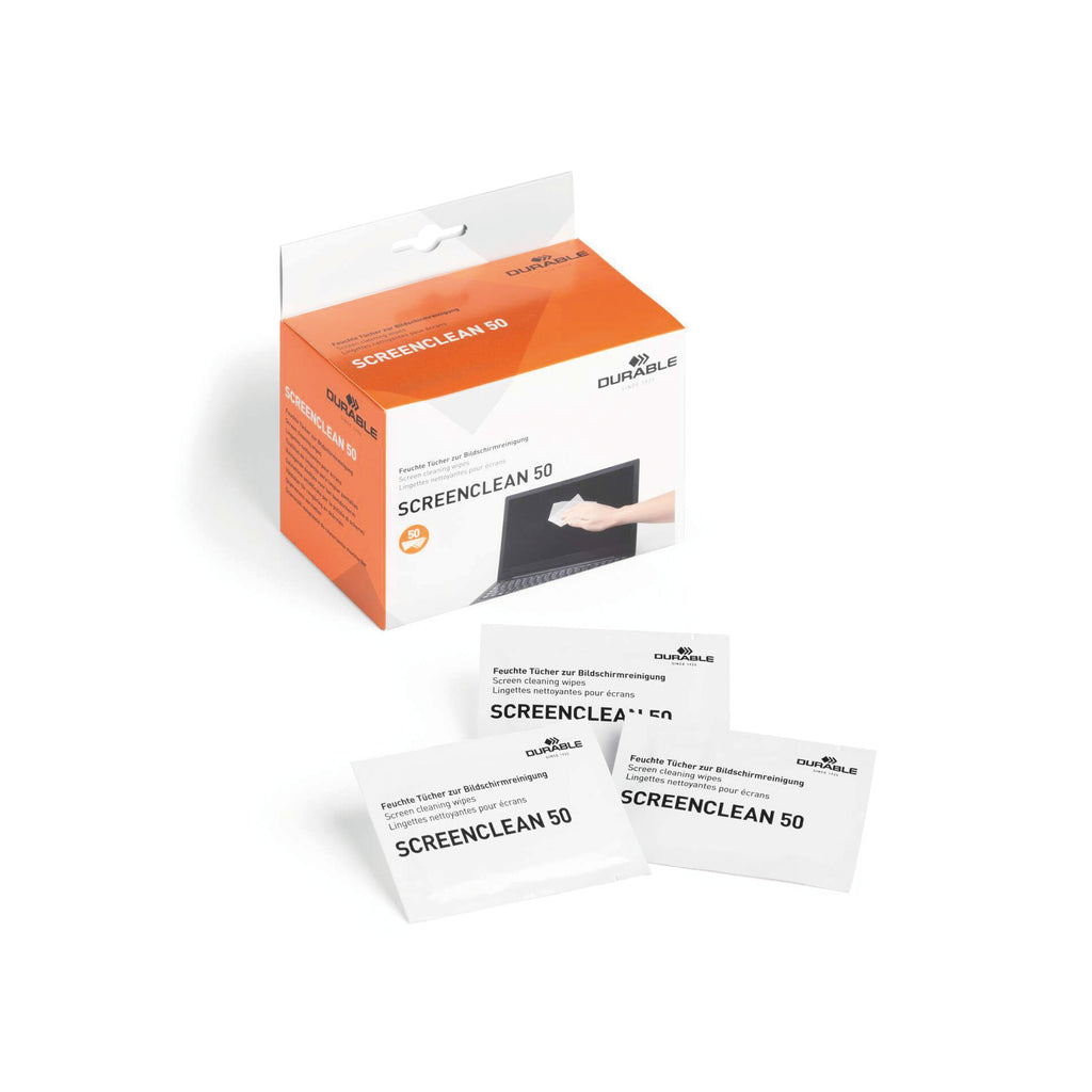 Durable Screenclean 50 Wipes Bio-degradable Individually Wrapped (Pack of 50) 578702_2