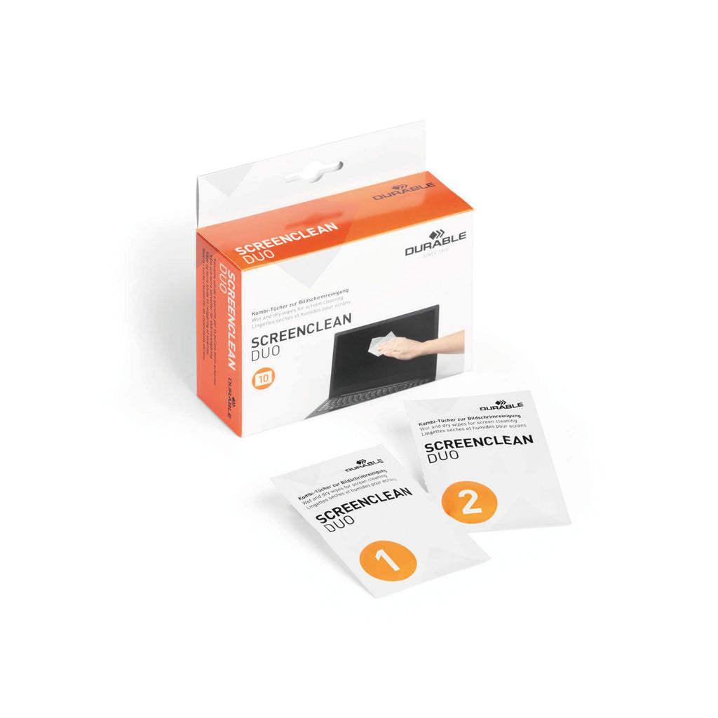 Durable Screenclean Duo Wet and Dry Wipe Set Individually Wrapped (Pack of 10) 572102_2
