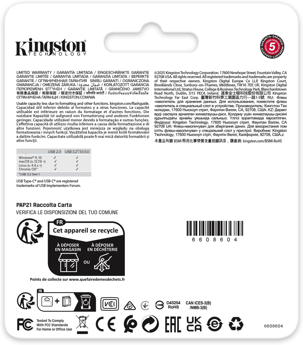 Kingston DataTraveler Duo Dual Interface USB Flash Drive, 128GB 6