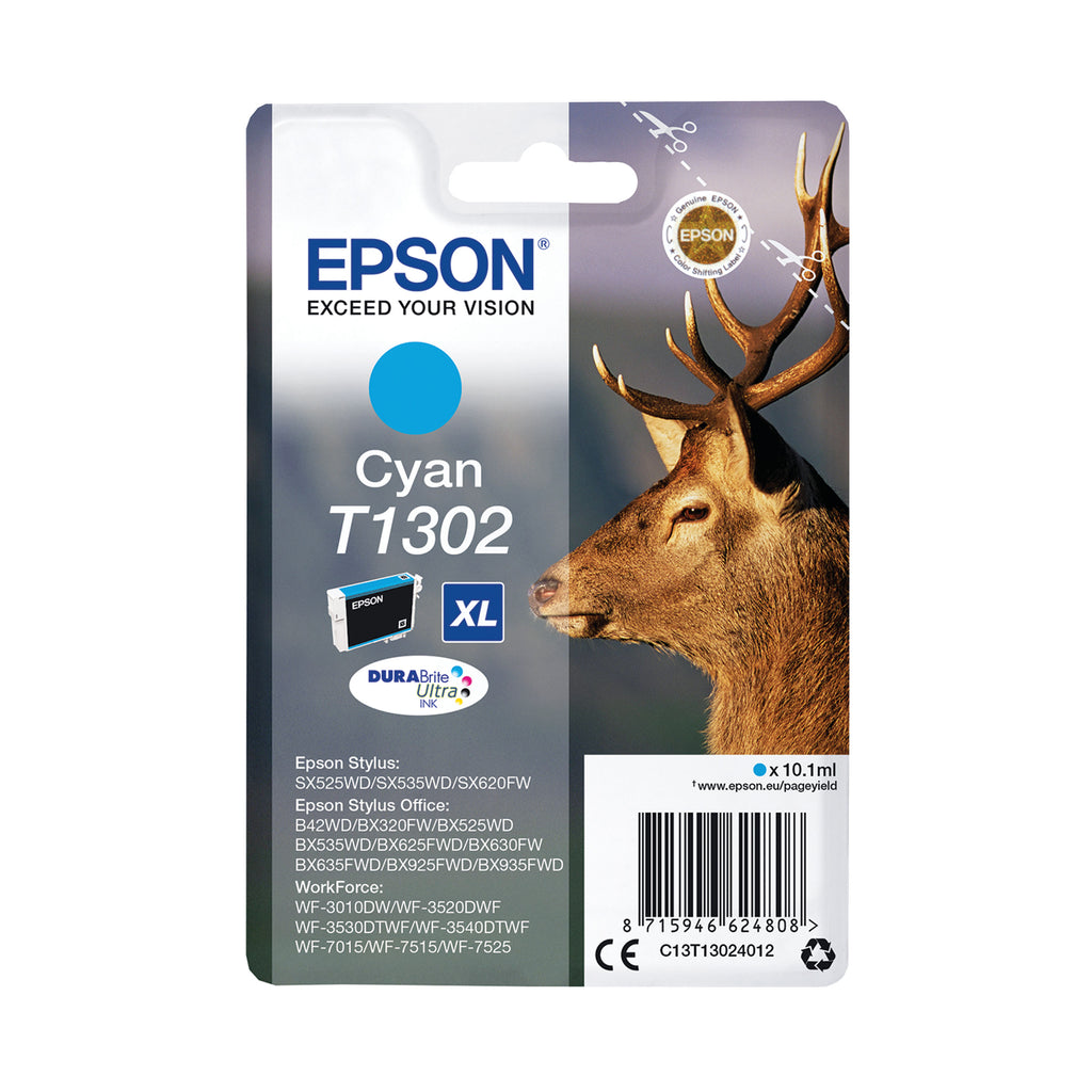Epson T1302 Stag DURABrite Ultra Ink Cartridge Cyan C13T13024012