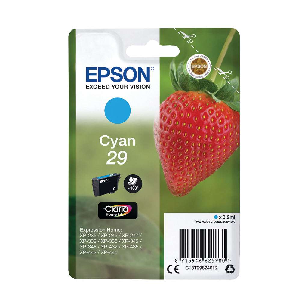 Epson 29 Strawberry Claria Home Ink Cartridge Cyan C13T29824012