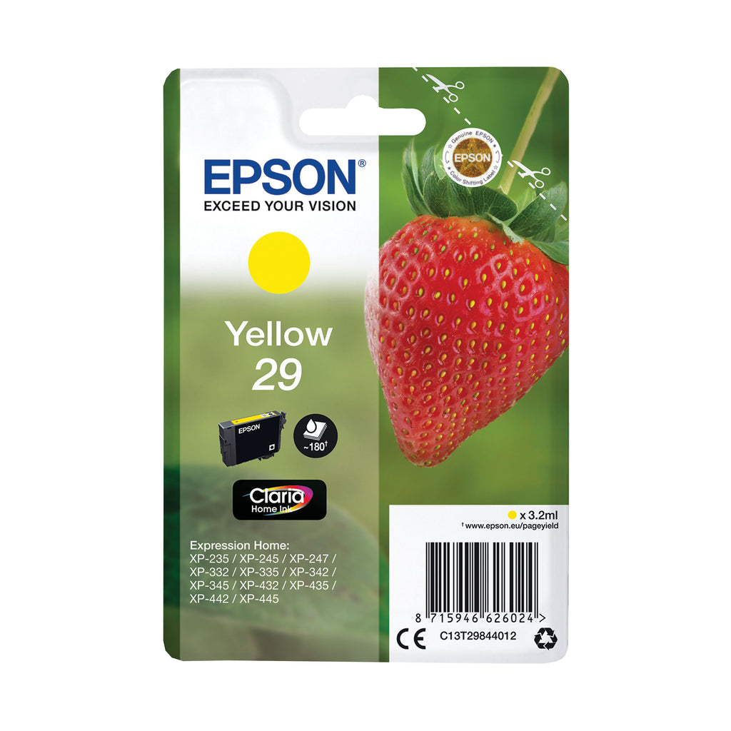 Epson 29 Strawberry Claria Home Ink Cartridge Yellow C13T29844012