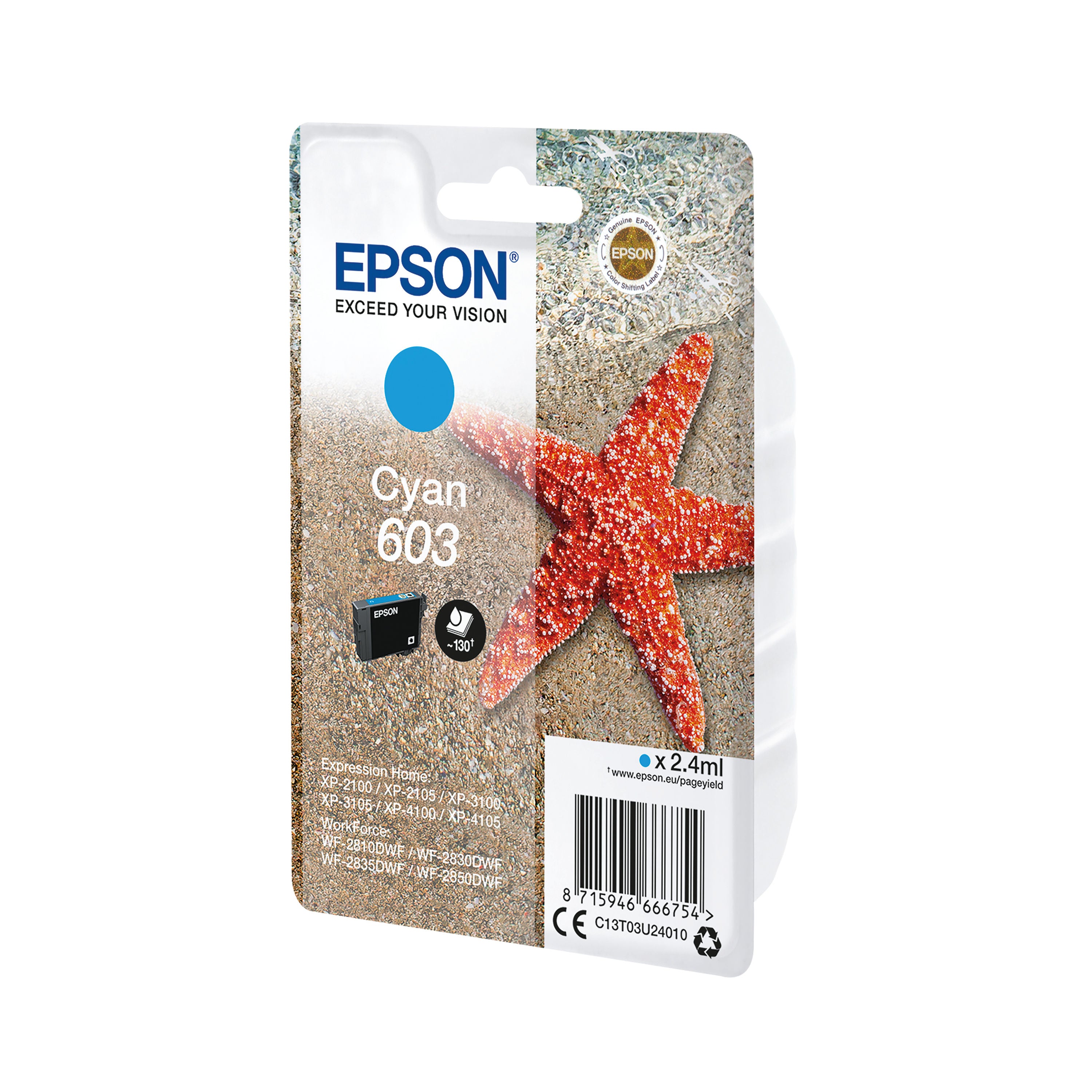 Epson 603 Starfish Ink Cartridge Cyan C13T03U24010_2