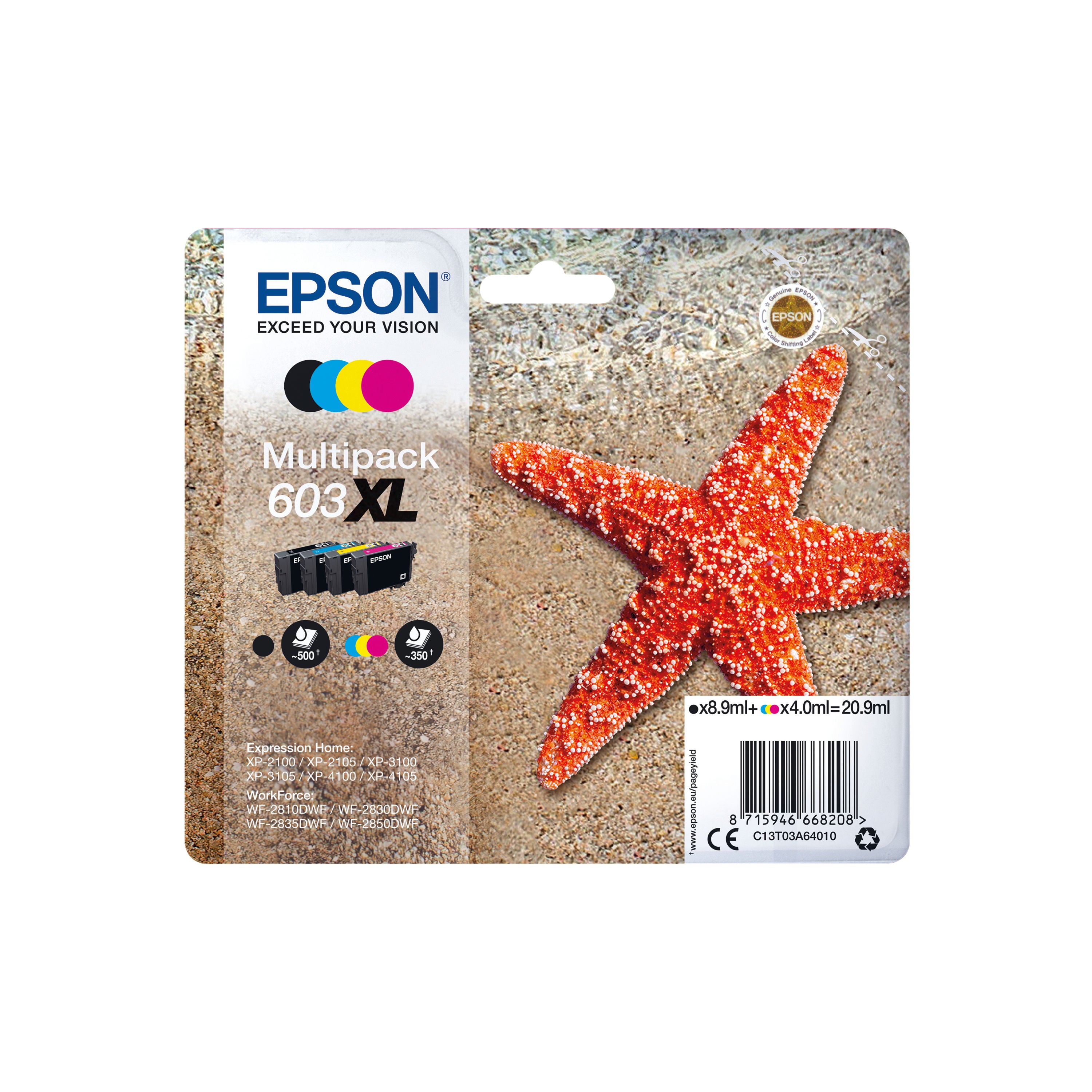Epson 603XL Starfish Ink Cartridge High Yield CMYK Multipack C13T03A64010