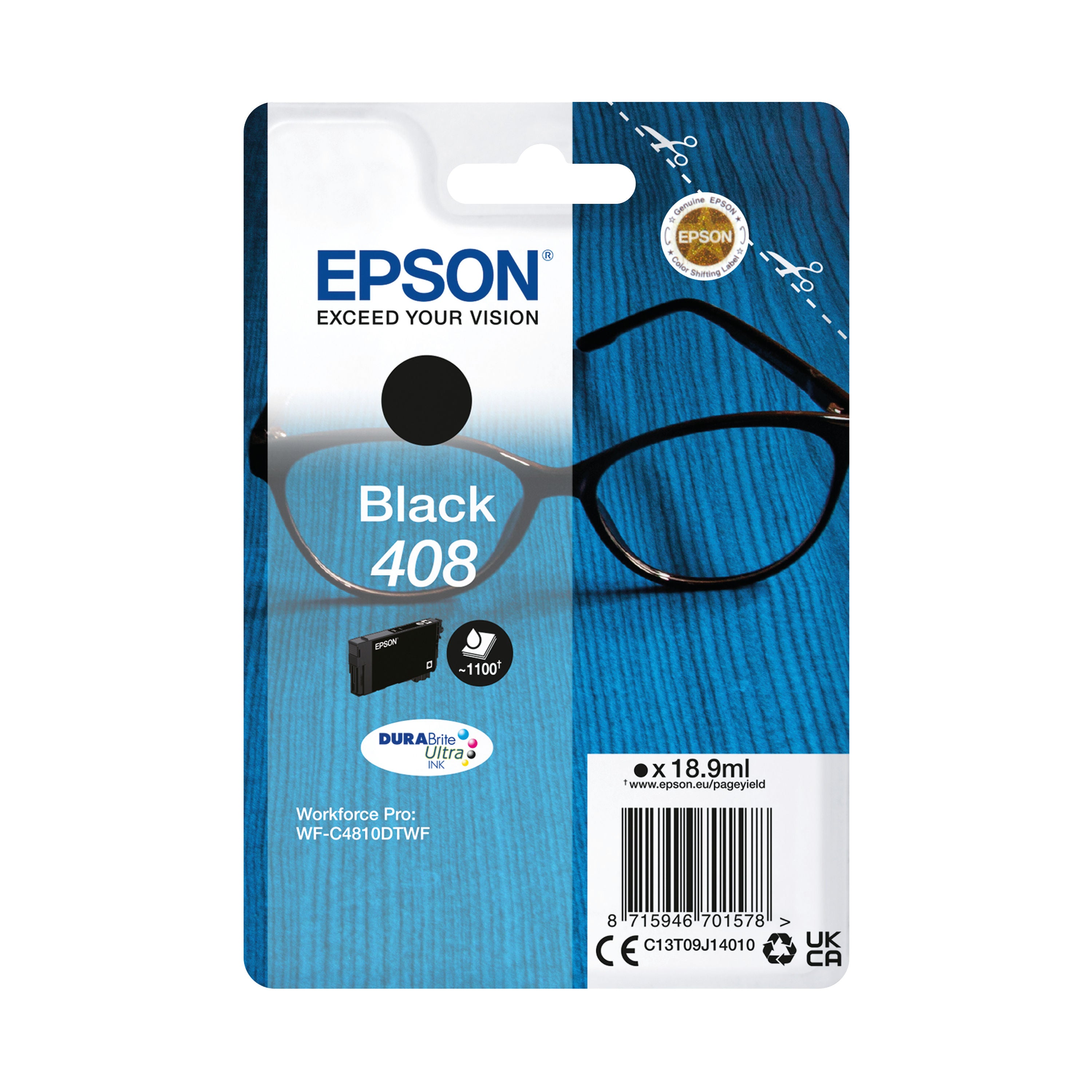 Epson 408 Glasses DURABrite Ultra Ink Cartridge Black C13T09J14010