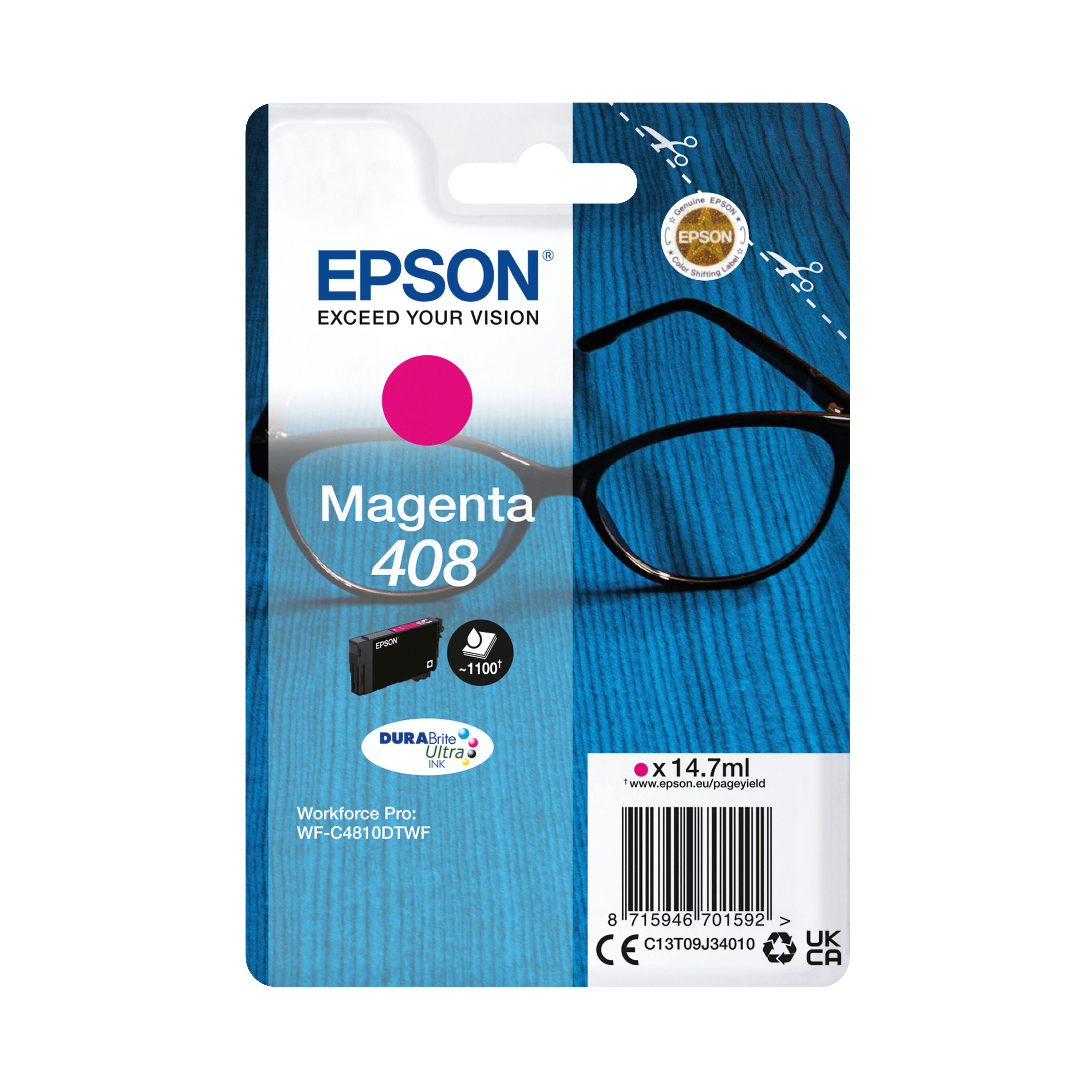 Epson 408 Glasses DURABrite Ultra Ink Cartridge Magenta C13T09J34010