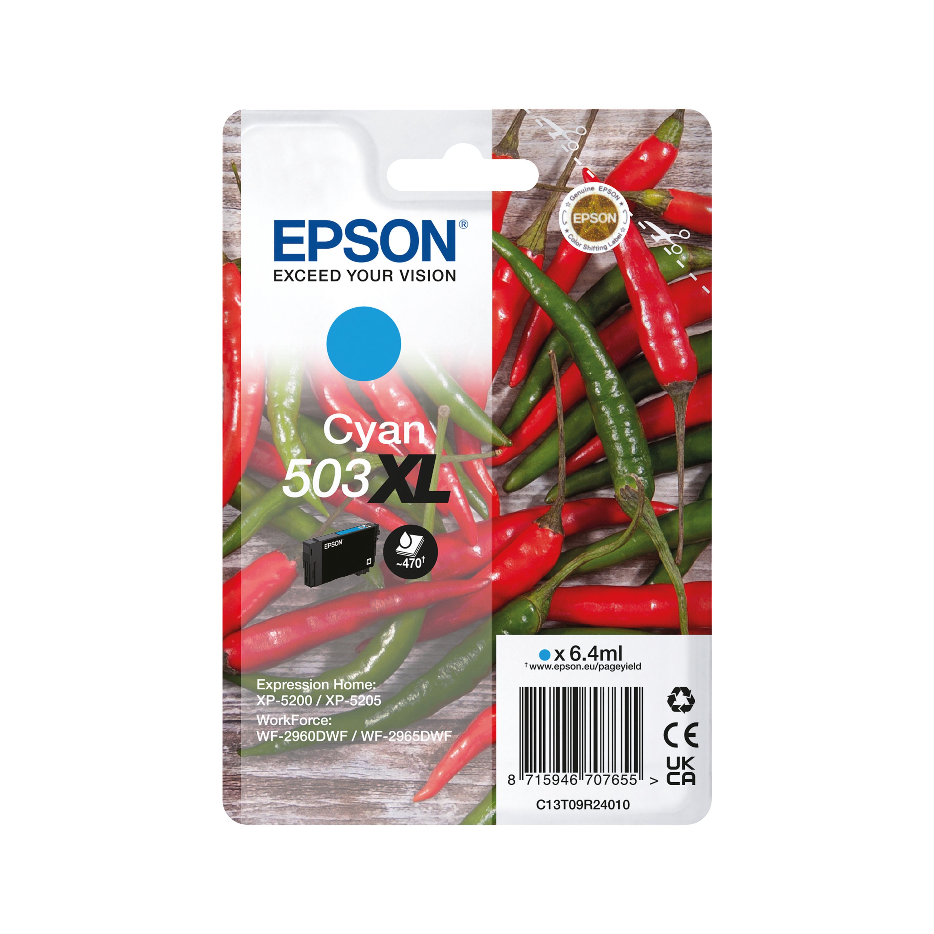Epson 503XL Chillies Ink Cartridge High Yield Cyan C13T09R24010