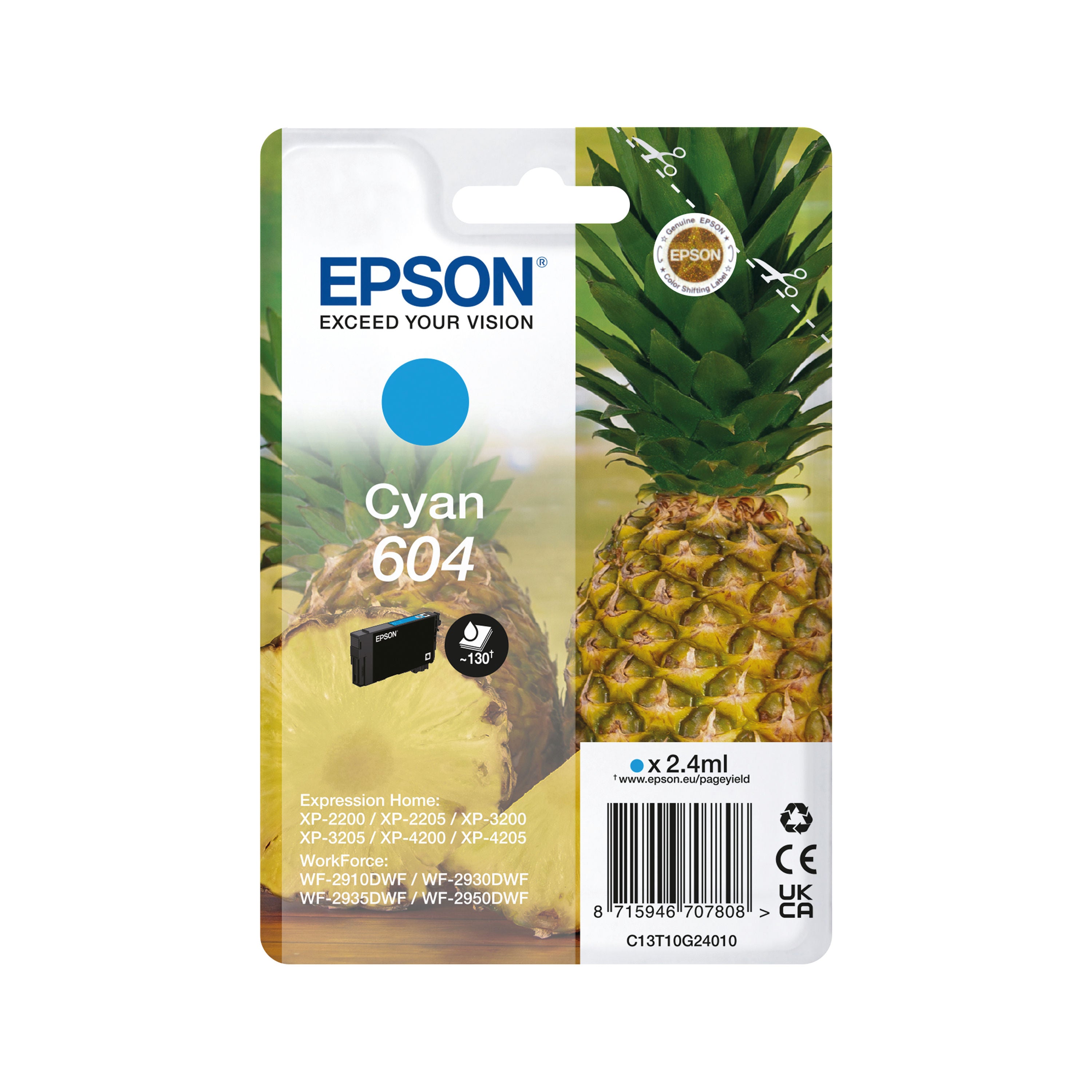 Epson 604 Pineapple Ink Cartridge Cyan C13T10G24010