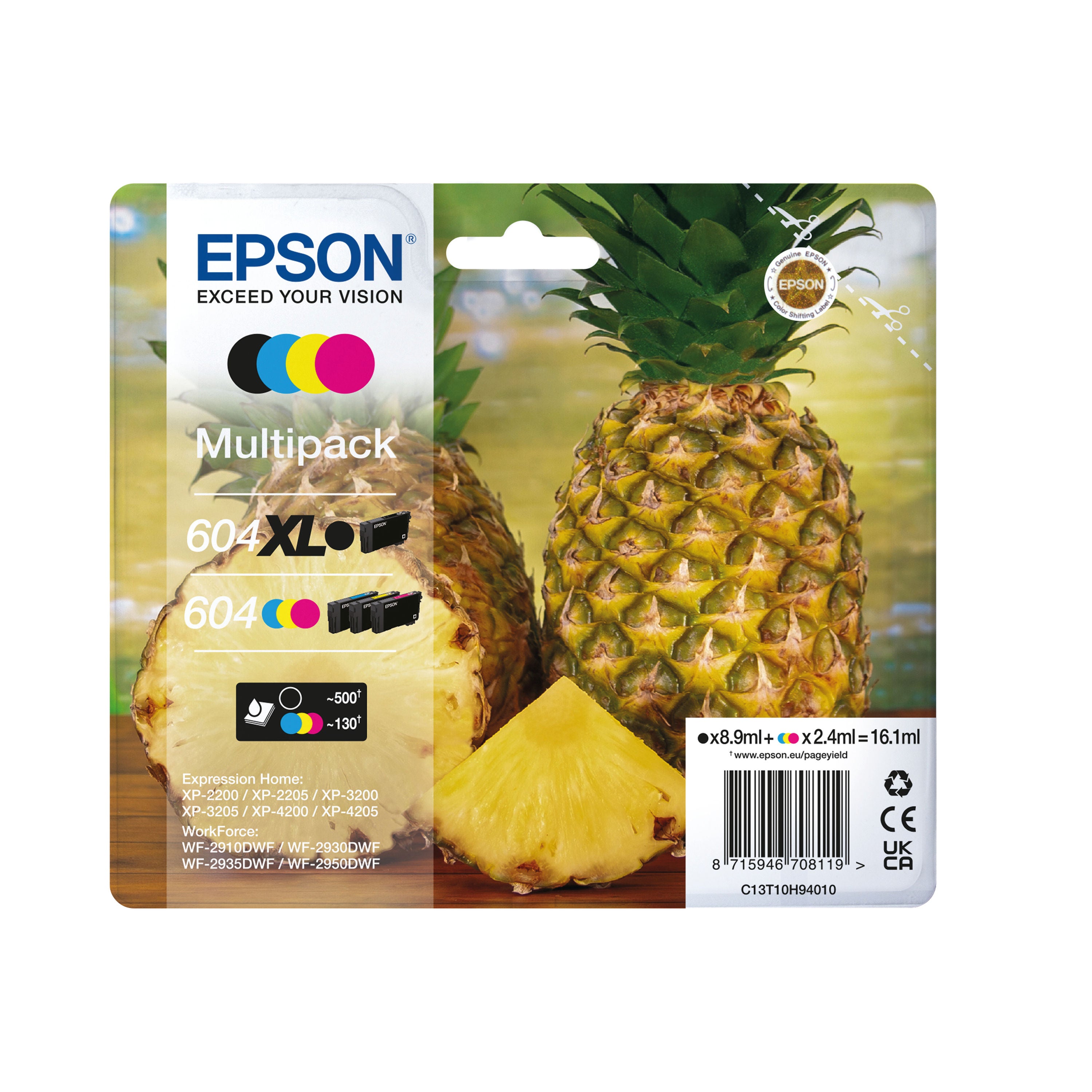 Epson 604XL/604 Pineapple Ink Cartridge High Yield CMYK Multipack C13T10H94010