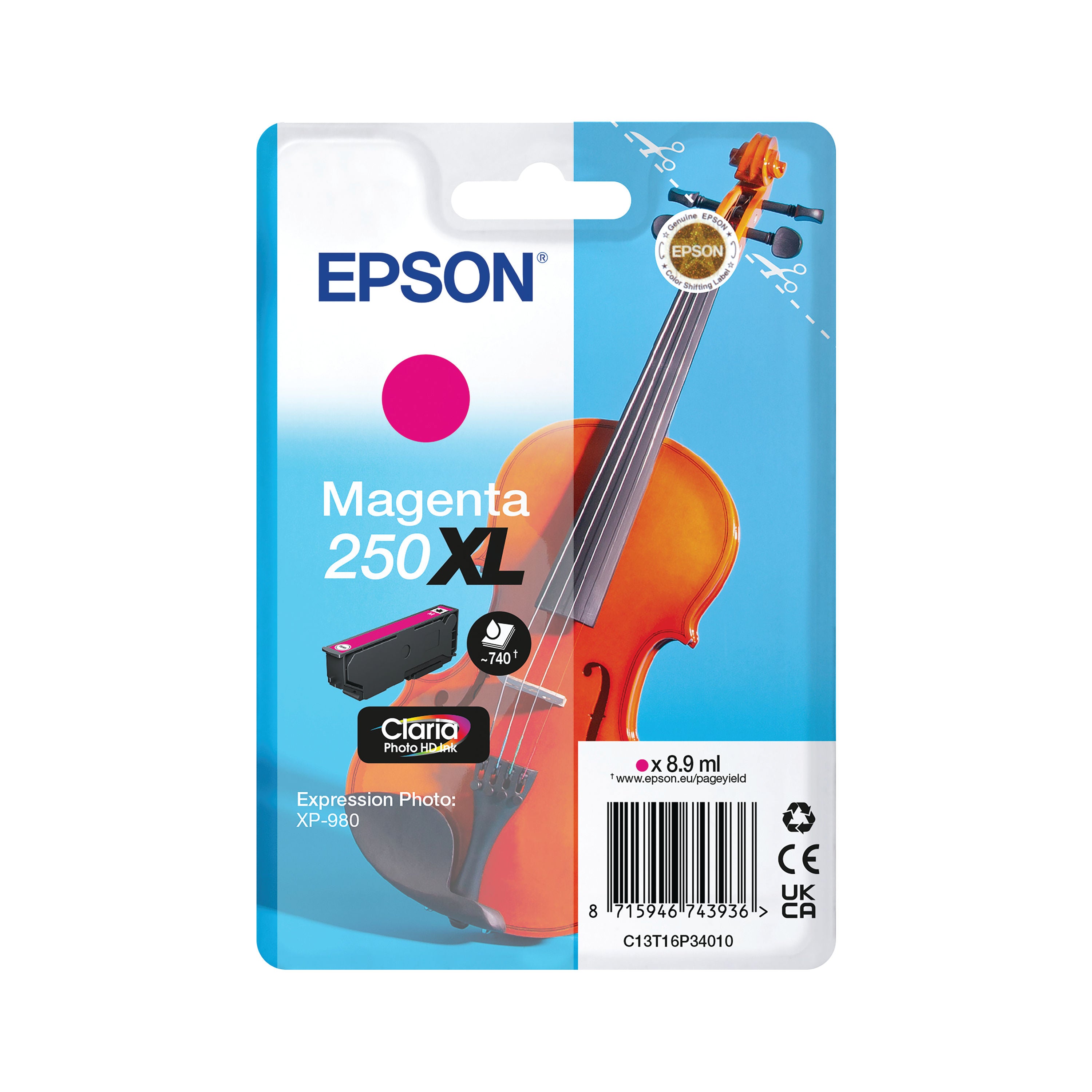 Epson 250XL Violin Claria Photo HD Ink Cartridge High Yield Magenta C13T16P34010