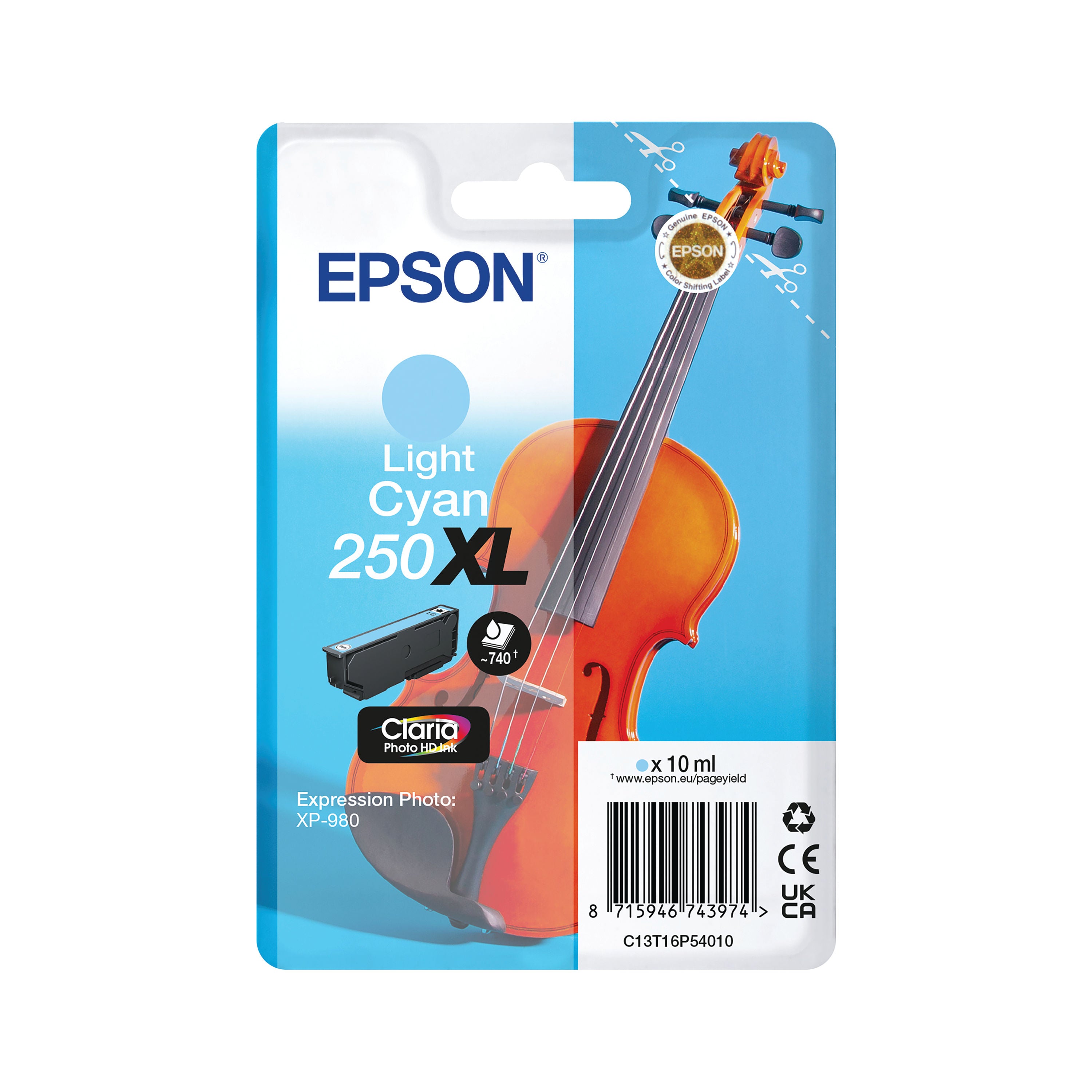 Epson 250XL Violin Claria Photo HD Ink Cartridge High Yield Light Cyan C13T16P54010