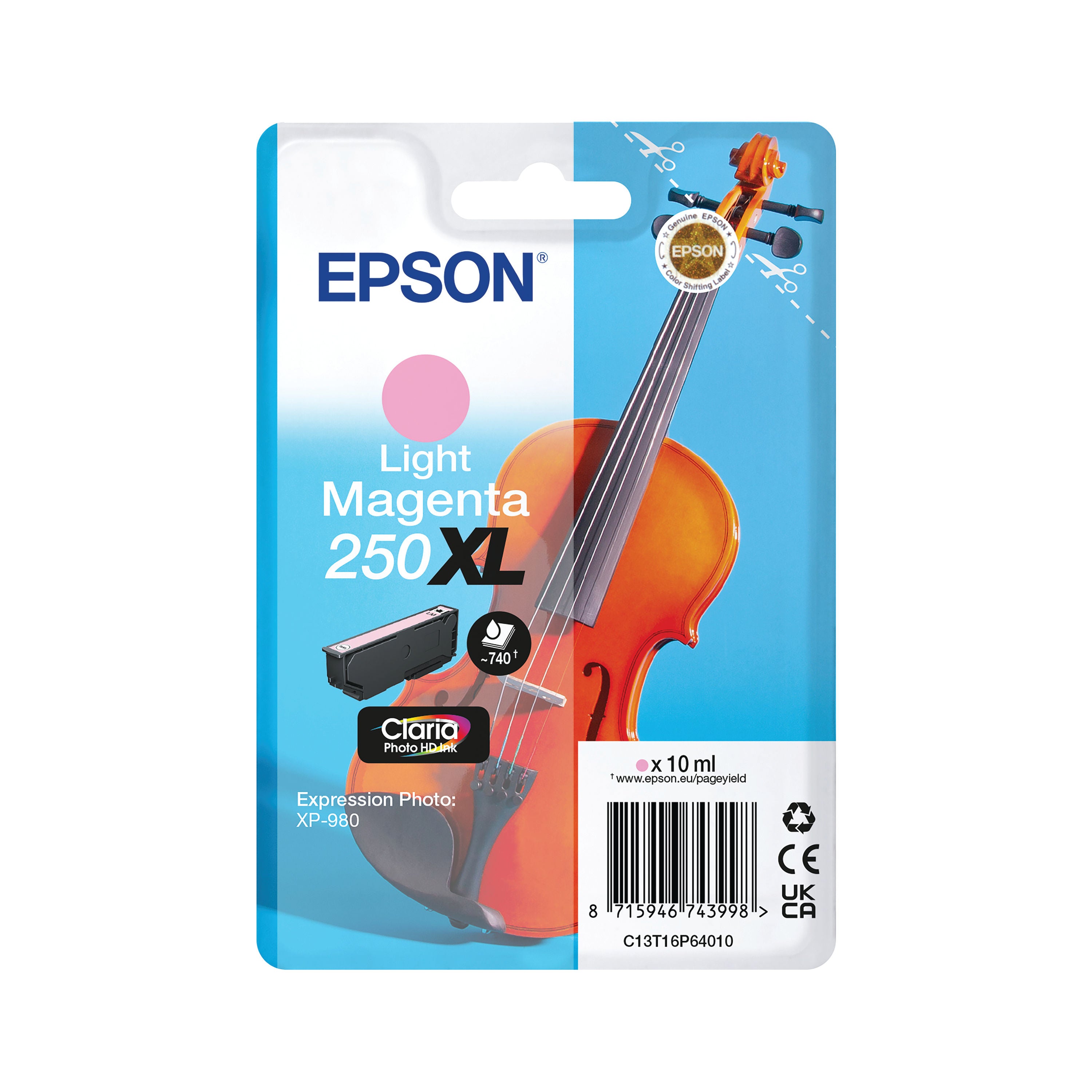Epson 250XL Violin Claria Photo HD Ink Cartridge High Yield Light Magenta C13T16P64010