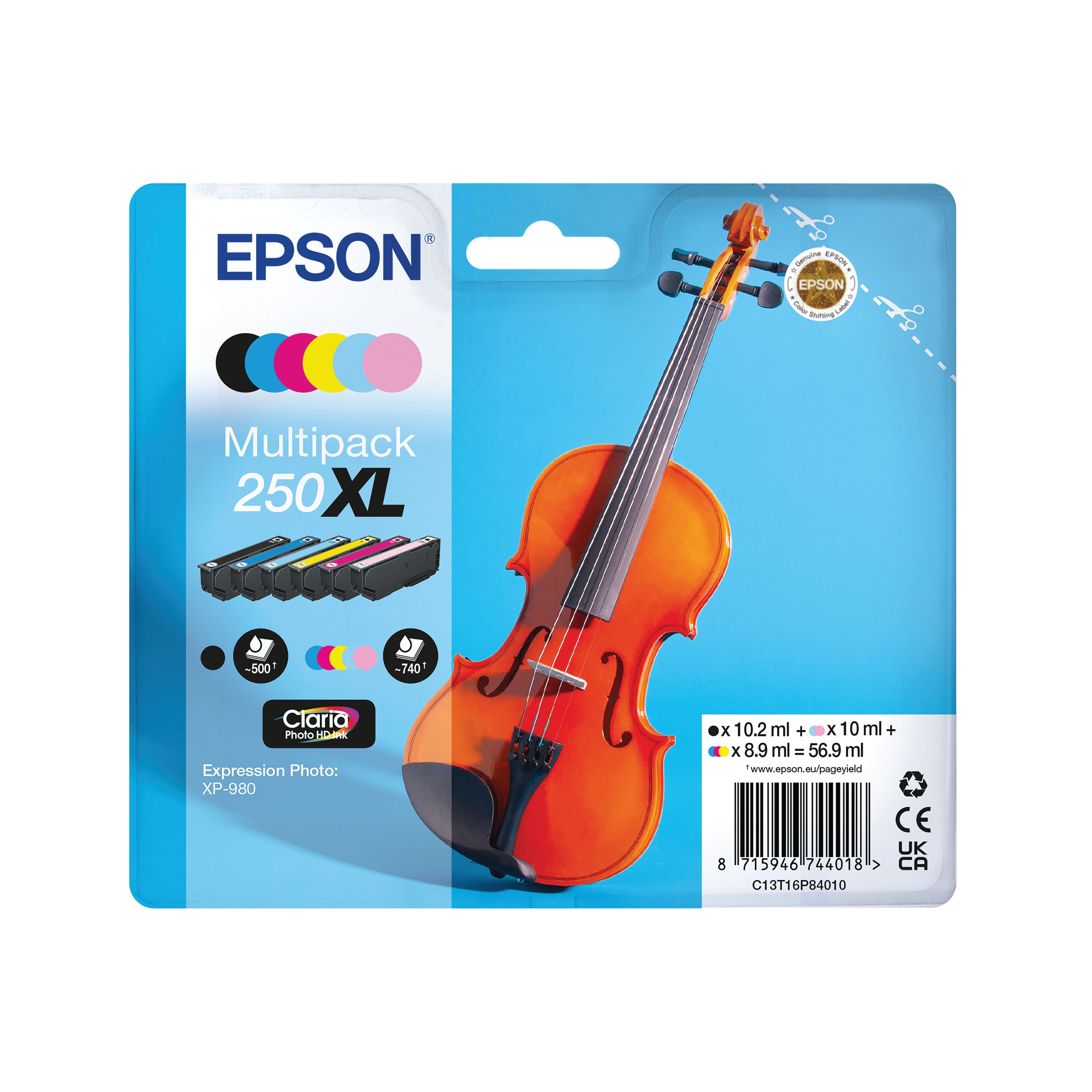 Epson 250XL Violin Claria Photo HD Ink Cartridge High Yield Multipack C13T16P84010