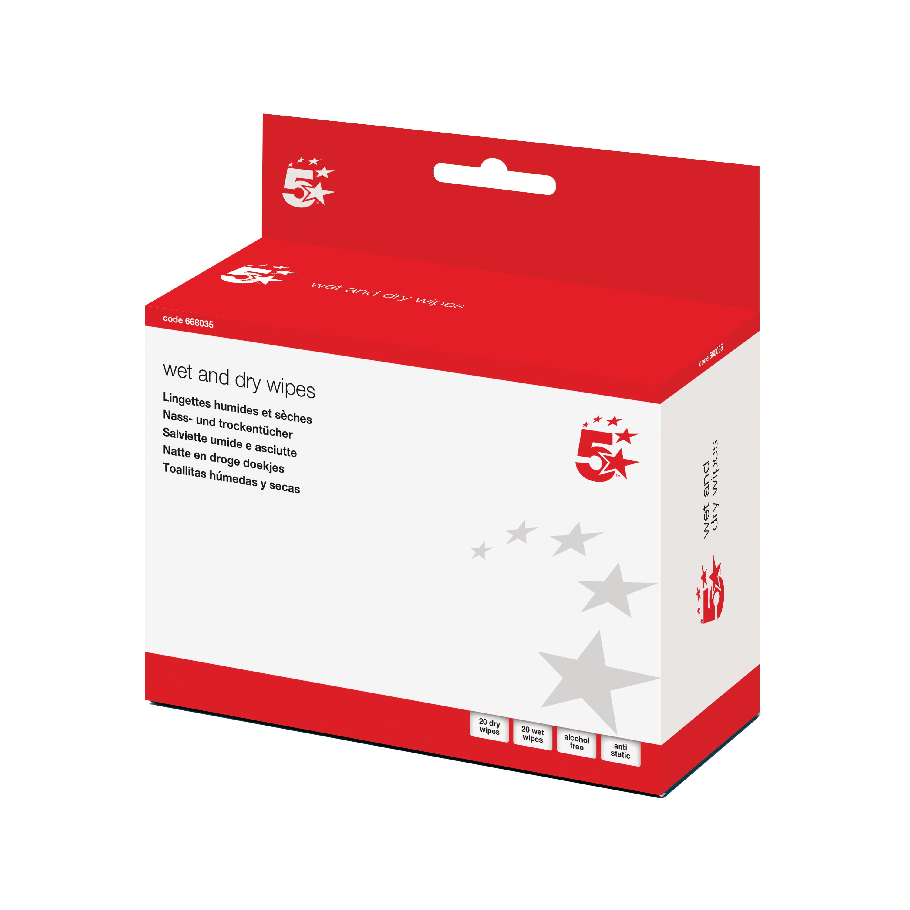 5 Star Cleaning Sachets of Wet and Dry Wipes (Pack of 20) 668035