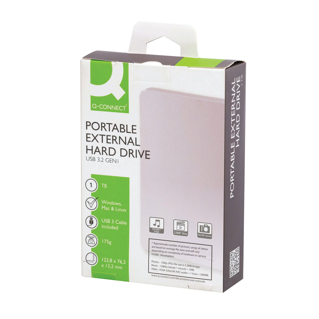 Q-Connect Portable External Hard Drive 1TB with USB Cable Silver KF18083_4