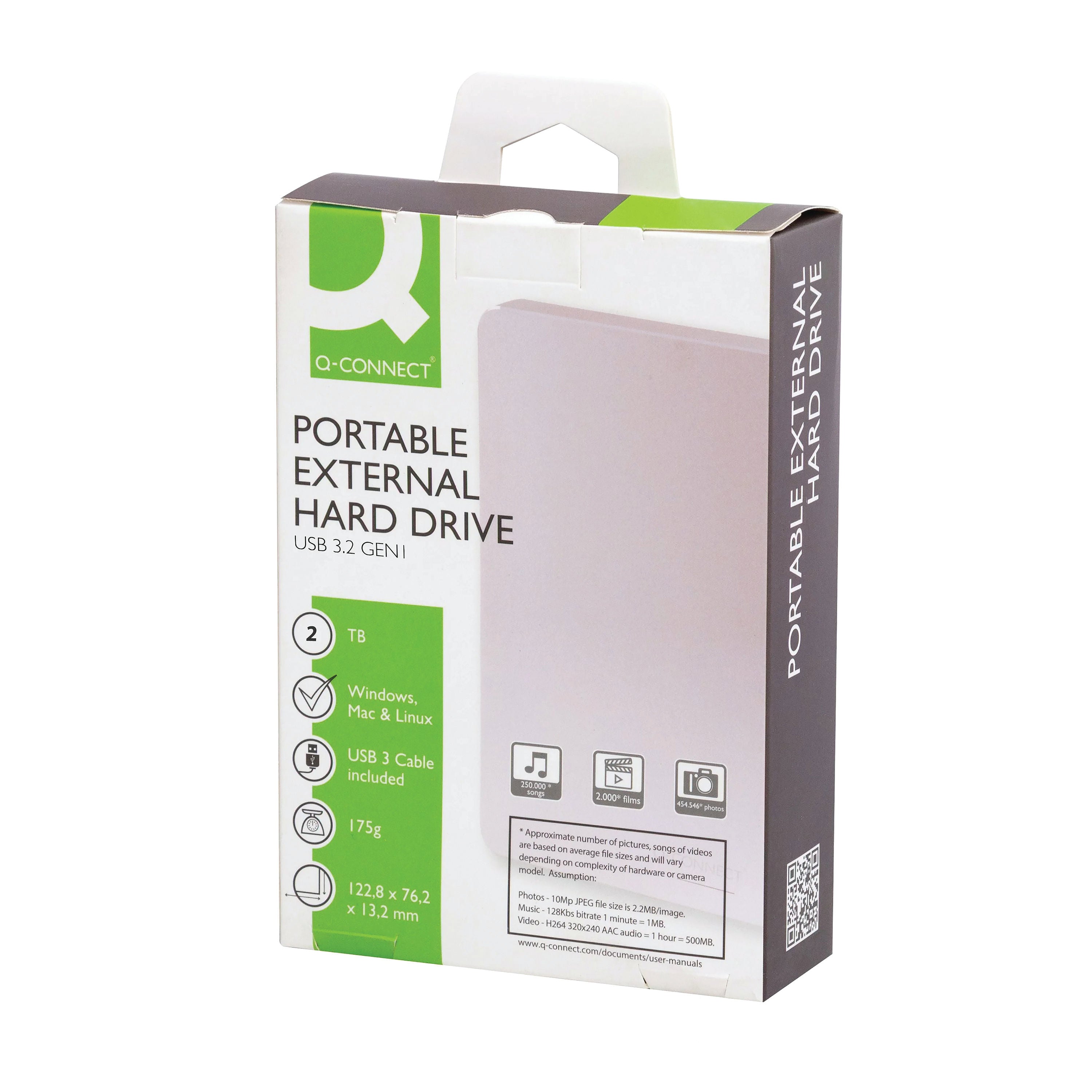 Q-Connect Portable External Hard Drive 2TB with USB Cable Silver KF18084_4
